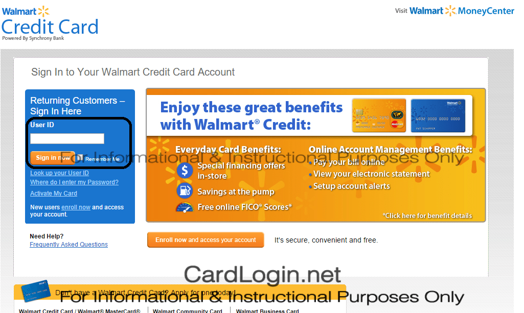 Walmart Credit Card Login Page