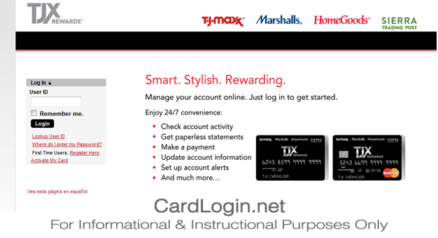 TJ Maxx Credit Card Login Page