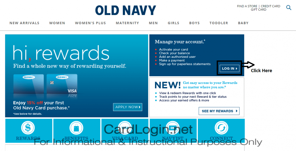 Old Navy Credit Card - Click on Login