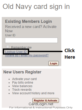 Old Navy Credit Card - Lookup User ID