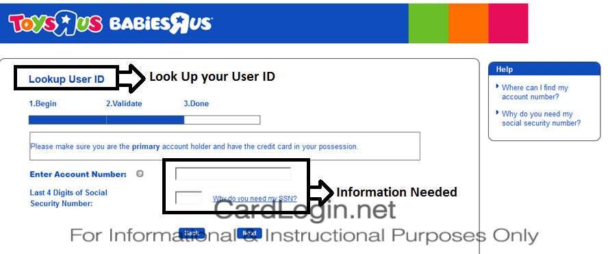 R Us Credit Card - Look Up User ID
