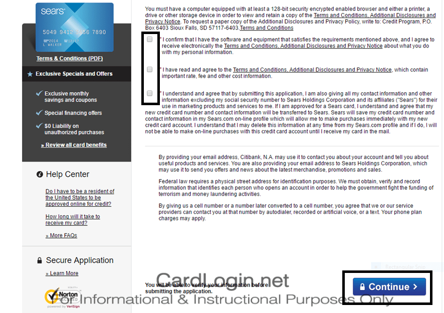 Sears Credit Card Terms and Conditions
