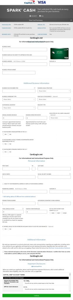 Capital One Spark Business Credit Card Online Application