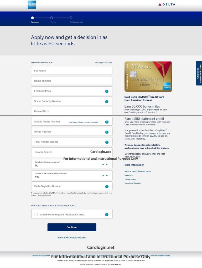 Delta credit card online application