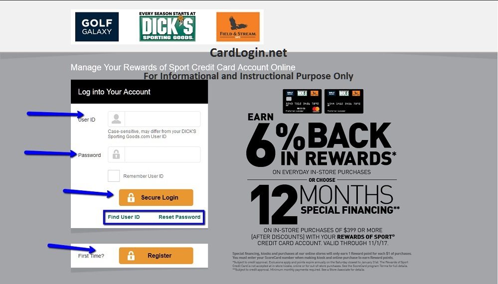 Dick's_Sporting_credit_card_account_login_page
