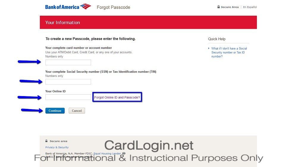 BankAmericard AMSA Credit Card Forgot your Passcode