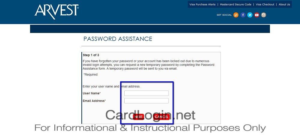 Forgot_Your_Arvest_MasterCard®_Classic_Credit_Card_User_ID_Or_Password_Step_2