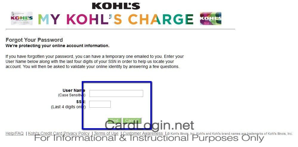 Forgot_Your_Kohl's_Charge_Credit_Card_User_ID_Or_Password_Step_2