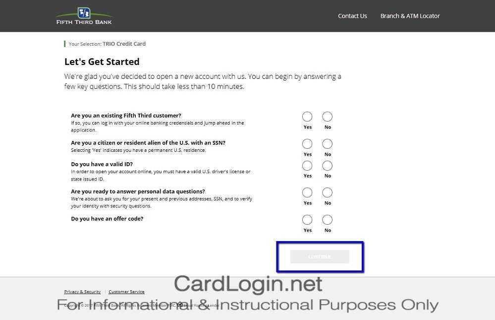 How To Apply For Fifth Third TRIOSM Credit Card Step 1
