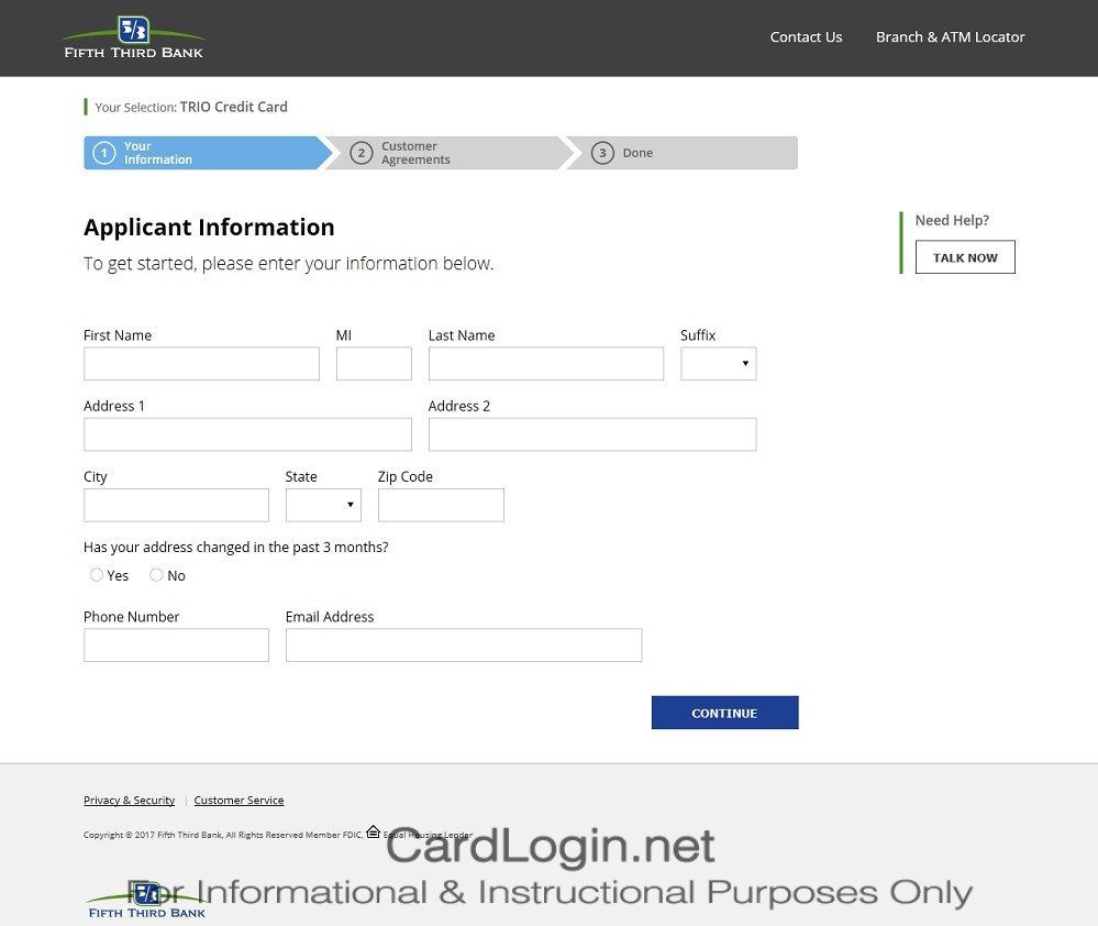 How To Apply For Fifth Third TRIOSM Credit Card Step 2